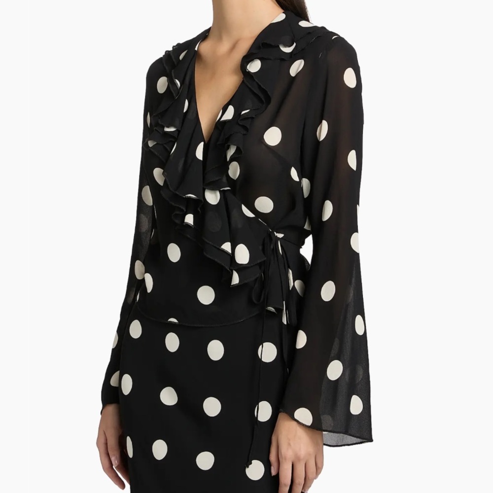 REFORMATION Kilah Polka Dot Georgette Wrap Top - Picture 2 of 5